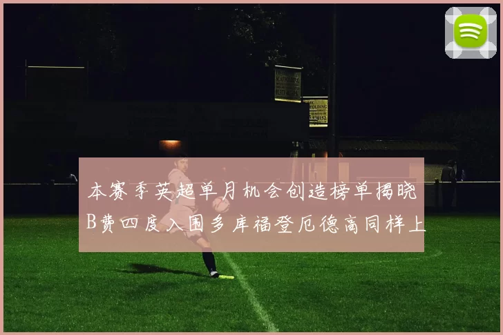 本赛季英超单月机会创造榜单揭晓B费四度入围多库福登厄德高同样上榜